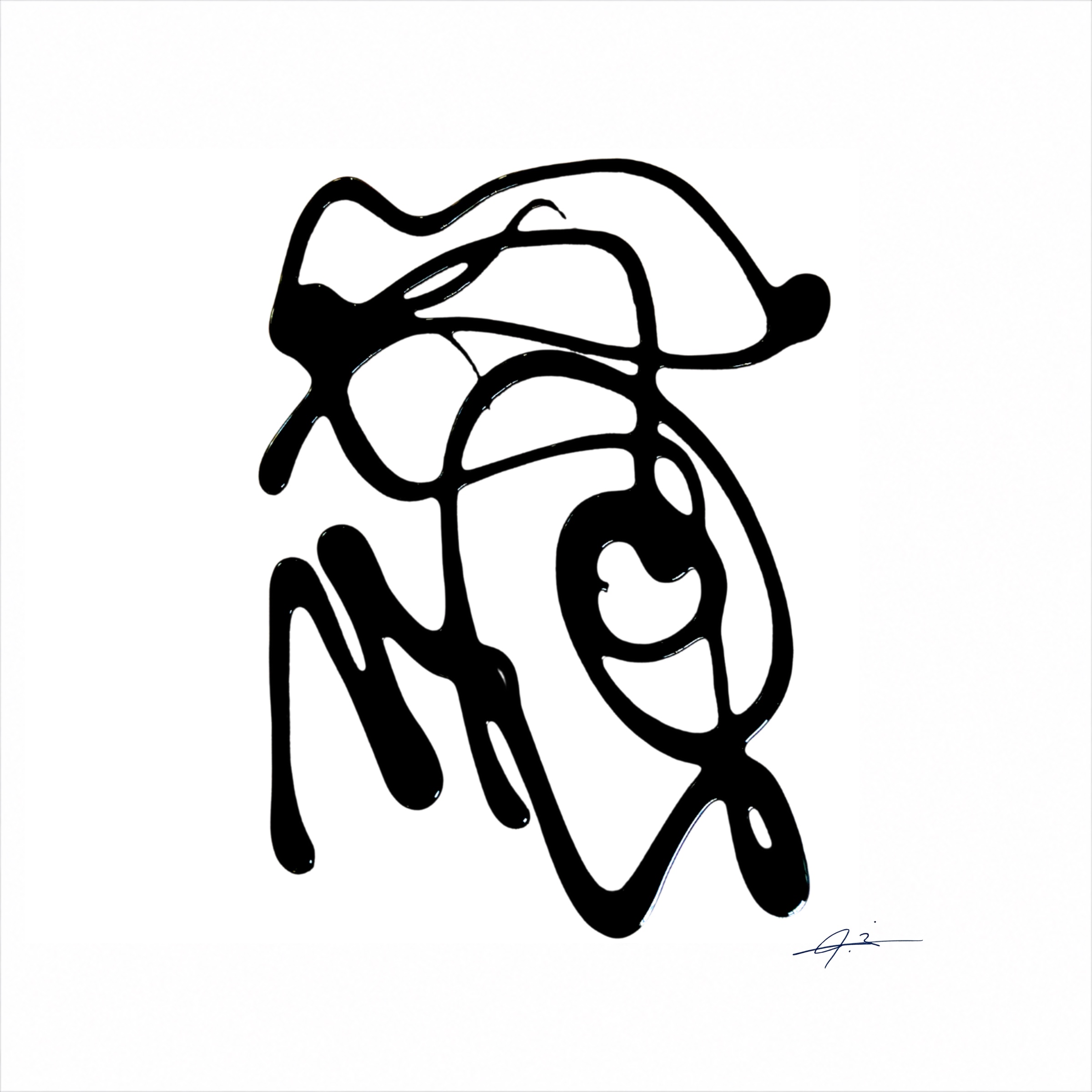 Signed black and white gestural portrait artwork by Julianna Enciu
